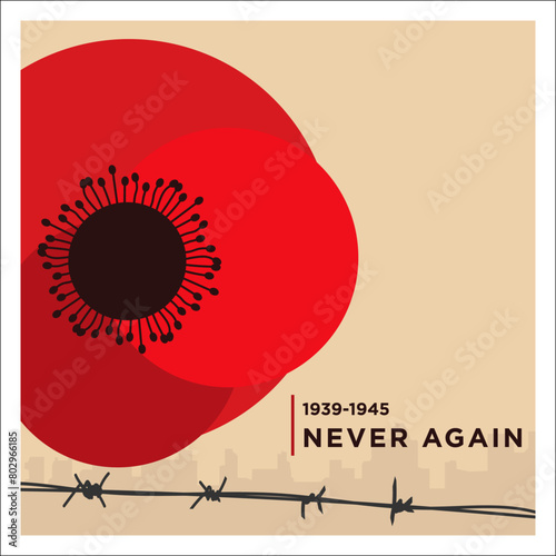 post for social networks for the day of remembrance and reconciliation. Never again. World War II