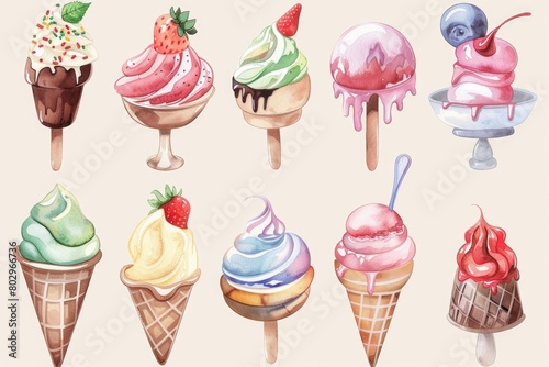 A variety of ice cream cones with different toppings  perfect for summer menus