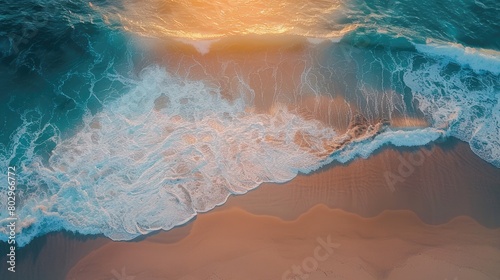 A breathtaking aerial view of a wave crashing against a mountain at sunset, showcasing the unique combination of water, heat, and geological phenomenon in the natural landscape AIG50