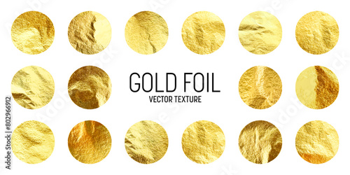 Gold foil, shiny handmade circles. Golden glittering texture, pattern. Luxury shining hand drawn background. Wedding, greeting card decoration elements. Modern minimalist art. Vector illustration