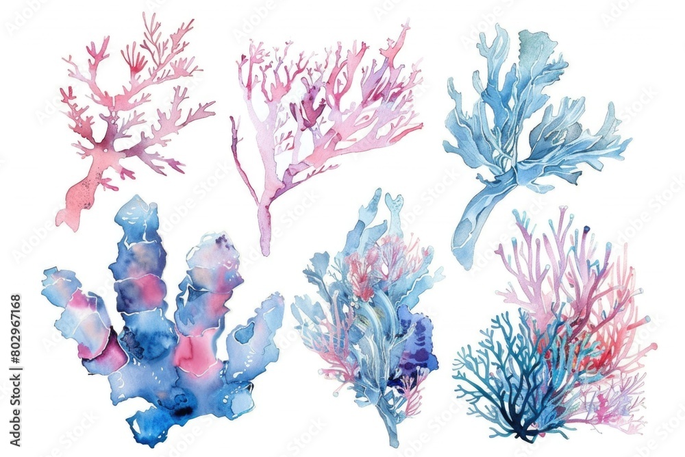 custom made wallpaper toronto digitalColorful watercolor illustrations of corals on a clean white backdrop. Perfect for marine-themed designs