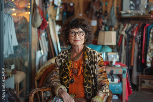 Vintage Visions: Portrait of a Thrift Store Owner in Retro-Inspired Attire