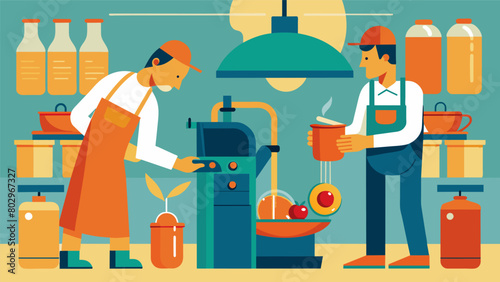 The smell of grease and metal hung in the air as skilled technicians meticulously worked on brightcolored juicers and blenders from the 1960s.. Vector illustration