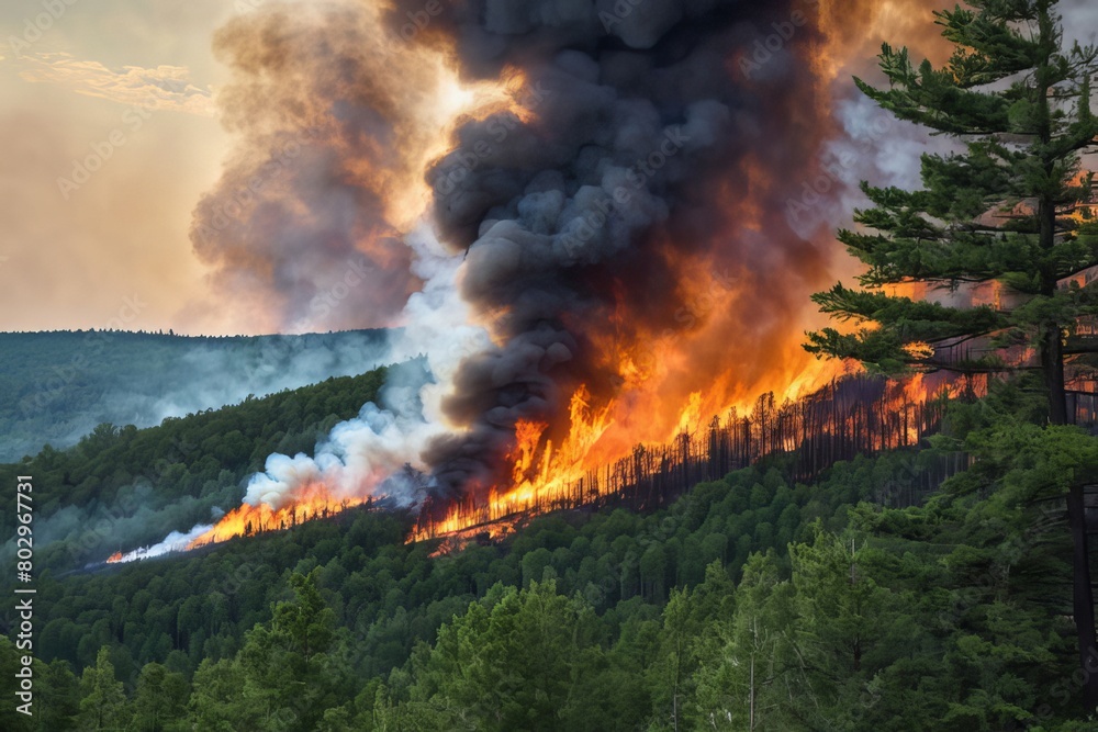 Intense Efforts of Brave Firefighters as They Battle Raging Wildfire in Dense Forest