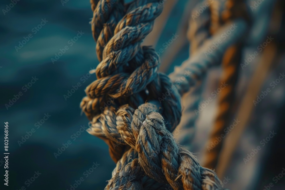 Detailed shot of a rope on a boat, suitable for nautical themes