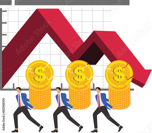Economic collapse, financial crises, business failures and losses, inflationary currency devaluation, reduced revenues or profits, businessmen moving on with progressively more broken gold coins