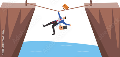 Backstabbing, betrayal and entrapment, dishonest or hidden crises and risks, isometric suspension in mid-air of a businessman being back stabbed by a hand with a knife behind his back
