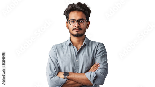 Portrait of happy successful smiling young indian man entrepreneur isolated on transparent png background.