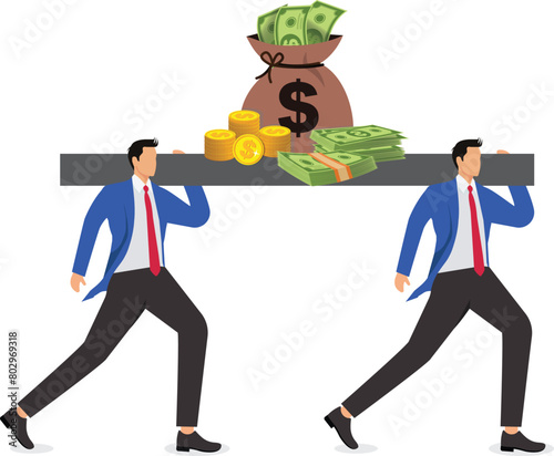 Running fast with money in your hand, growing sales turnover or income, making a profit or return on investment, successful investor, investment opportunity