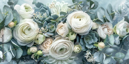 A beautiful bouquet of white and green flowers displayed on a table. Suitable for various occasions and events