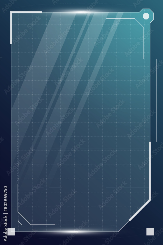HUD digital futuristic user interface vertical frame. Sci Fi high tech screen. Gaming UI menu touching cyberpunk monitoring dashboard panel. Cyberspace head-up display information vector eps sign