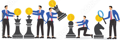 Business and Economic Strategies, Global Currency Transactions and Competition, Plans and Objectives for Winning Business Competitions, Chess and Global Currencies on a Group of Businessmen in Busines