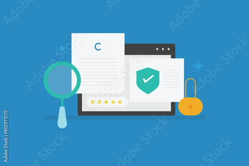 Content copyright on web, Content protected with copyright law. Website with copyright, Vector illustration.