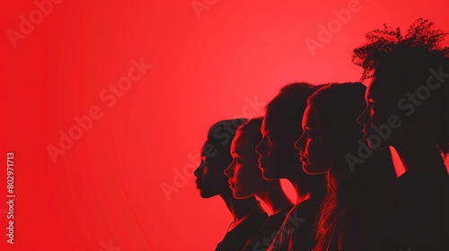 Diversity - Violence Against Women - Global March for Equality - Silhouette of Different Women on a Red Background photo