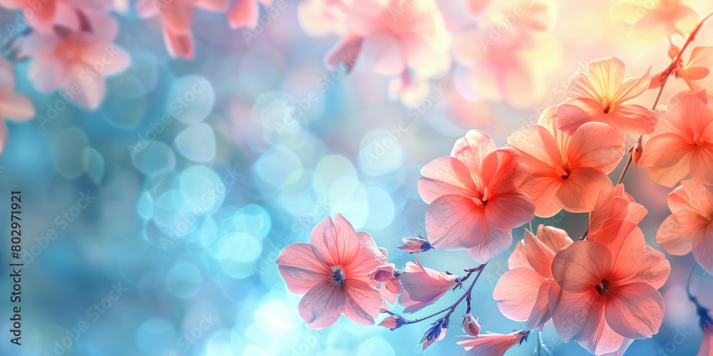Elegant pink flowers with bokeh on a vibrant blue background for beautiful wallpaper design Elegant pink flowers with bokeh on a vibrant blue background for beautiful wallpaper design