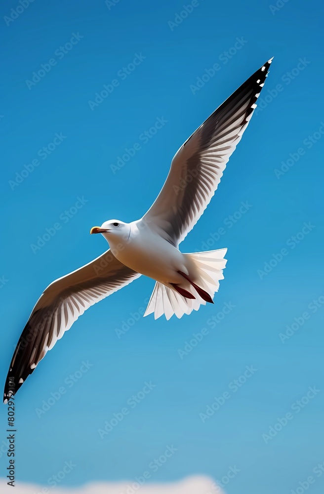Fototapeta premium Seagulls fly across the sky, around the water surface