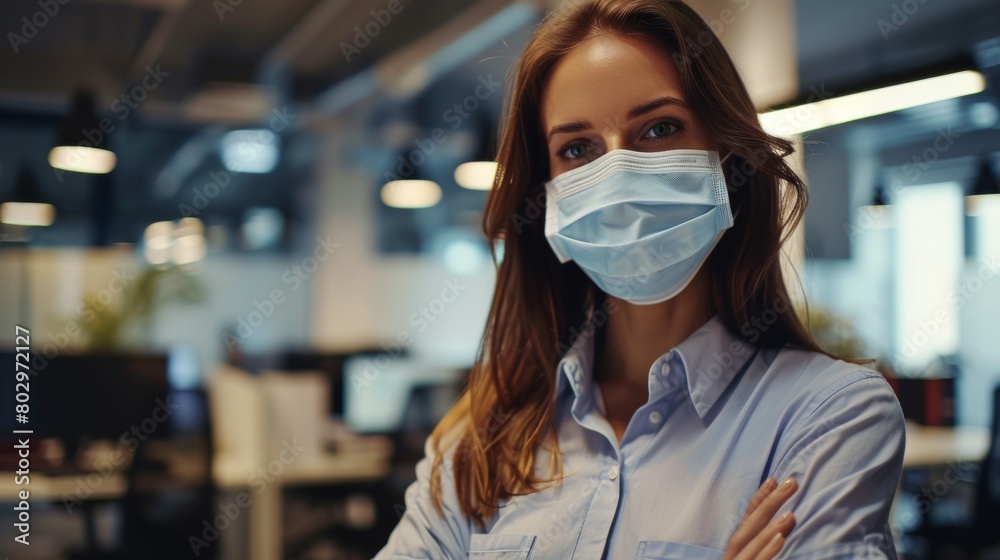 Businesswoman in Mask at Office Health Concept Businesswoman in Mask at Office Health Concept