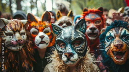 Carnival Costume Party Group in Animal Masks