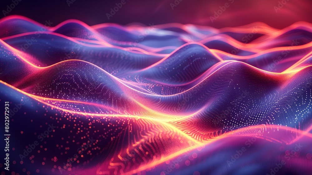 Mesmerizing Futuristic Abstract Landscape with Glowing Neon Waves and Flowing Particles