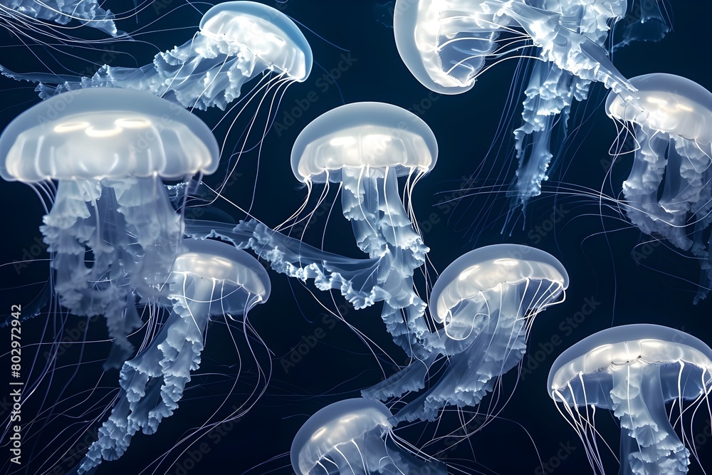 Mesmerizing Glowing Jellyfish in Ethereal Underwater Realm