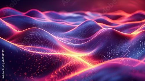 Mesmerizing Futuristic Abstract Landscape with Glowing Neon Waves and Flowing Particles