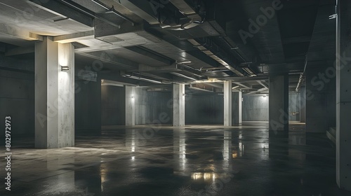 Moody Dark Subterranean Interior with Illuminated Concrete Floor and Ceiling