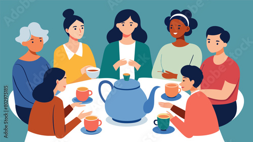 With an elegant porcelain teapot at the center of the table a group of friends gather for a tea tasting ritual exchanging stories and opinions as they.