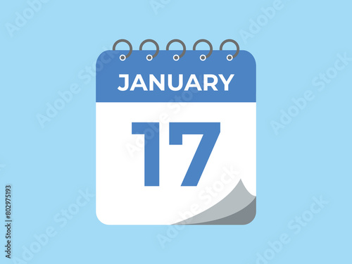 january 17 calendar reminder. 17 january daily calendar icon template. Calendar 17 january icon Design template. Vector illustration 