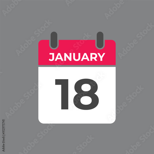 january 18 calendar reminder. 18 january daily calendar icon template. Calendar 18 january icon Design template. Vector illustration 