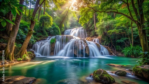 Panoramic beautiful deep forest waterfall in Thailand