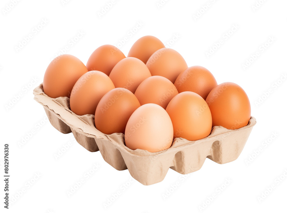 A carton of brown eggs, neatly packed and ready for cooking or baking, isolated on a white transparent. Generative AI A carton of brown eggs, neatly packed and ready for cooking or baking, isolated on a white transparent. Generative AI