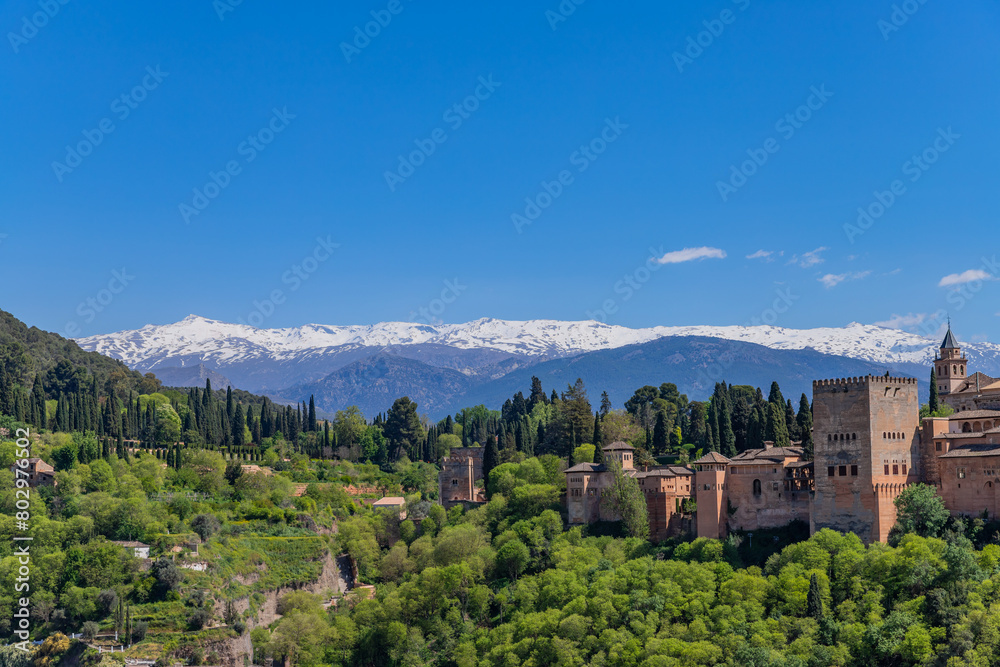 Alhambra palace with the snowy Sierra Nevada Alhambra palace with the snowy Sierra Nevada