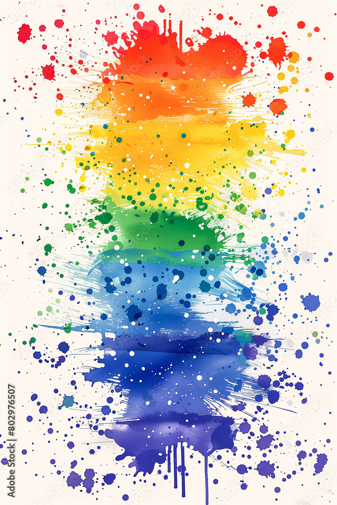 A rainbow of colors splattered across a white background