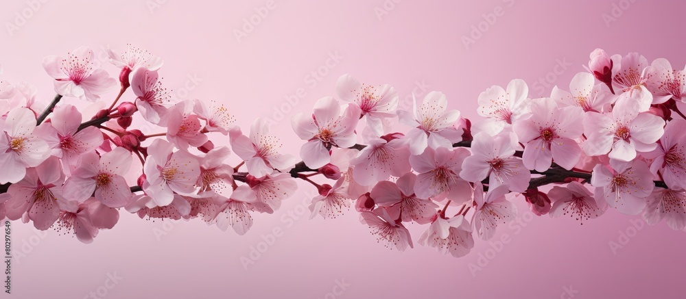 A captivating copy space image showcases exquisite spring blossoms set against a mesmerizing pink backdrop