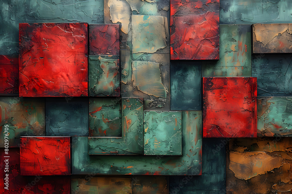 Symmetrical Top View Wall with Textured Canvas and Red Accents in Modern Style Illustration Symmetrical Top View Wall with Textured Canvas and Red Accents in Modern Style Illustration