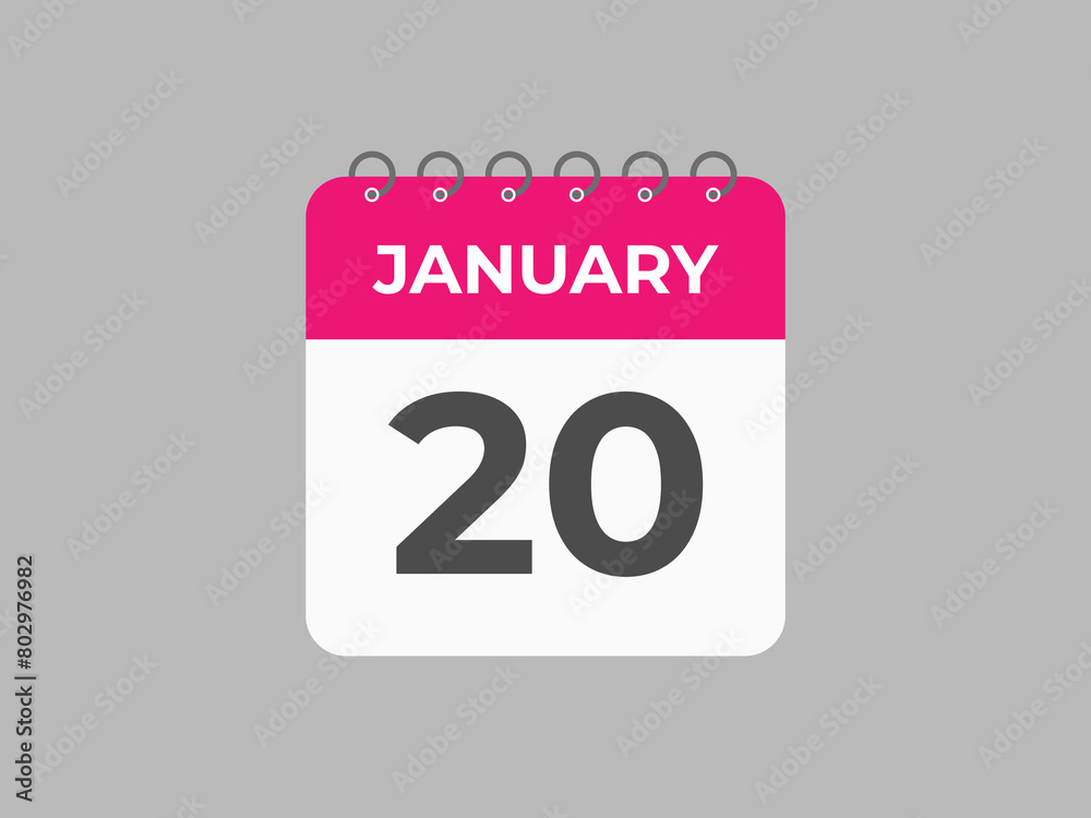 january 20 calendar reminder. 20 january daily calendar icon template. Calendar 20 january icon Design template. Vector illustration
