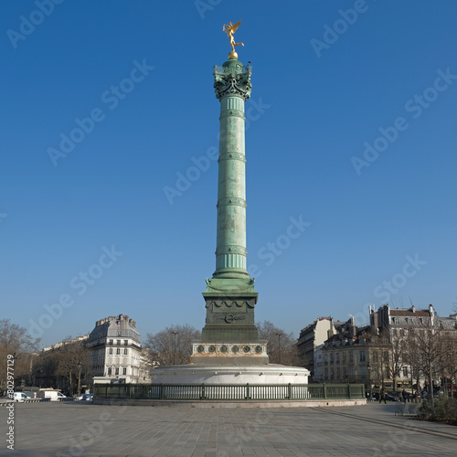 The Place de la Bastille with the July Column (Colonne de Juillet) in  Paris, France