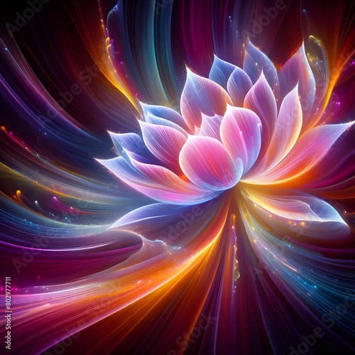 Luminous lotus flowers  abstract colorful shapes in a cosmic Display photo