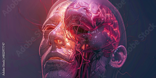 Pseudotumor Cerebri: The Increased Intracranial Pressure and Vision Changes - Visualize a person with a highlighted brain ventricle showing increased pressure, experiencing vision changes and headache