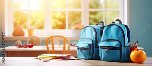 A blue school backpack with...