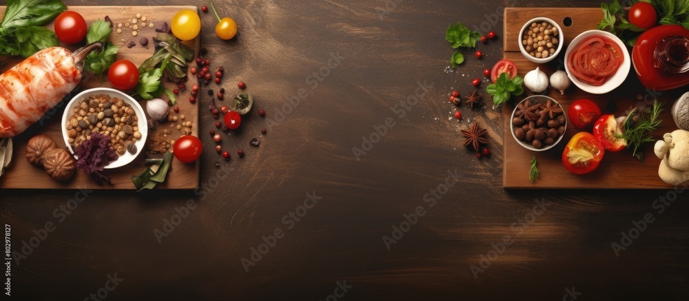 A copy space image of a restaurant menu with a variety of delicious food options on the table