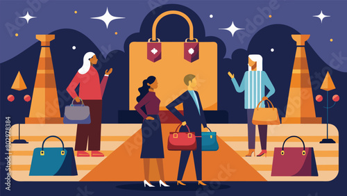 An event where designer bags with a history are sold to new owners adding to their already prestigious status as luxury items.. Vector illustration