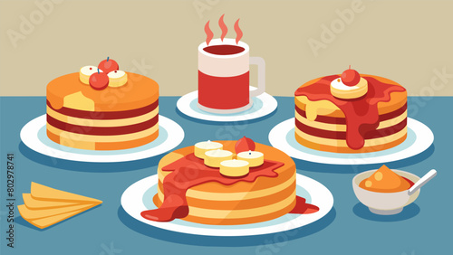 Over plates of fluffy pancakes and crispy bacon the group excitedly shared their recent thrift store finds.. Vector illustration