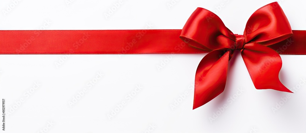 A copy space image featuring a white background adorned with a glossy ribbon in a striking red color A copy space image featuring a white background adorned with a glossy ribbon in a striking red color