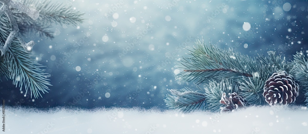 A composition representing a winter holiday concept with fir branches ornaments and a spacious area for additional images A composition representing a winter holiday concept with fir branches ornaments and a spacious area for additional images