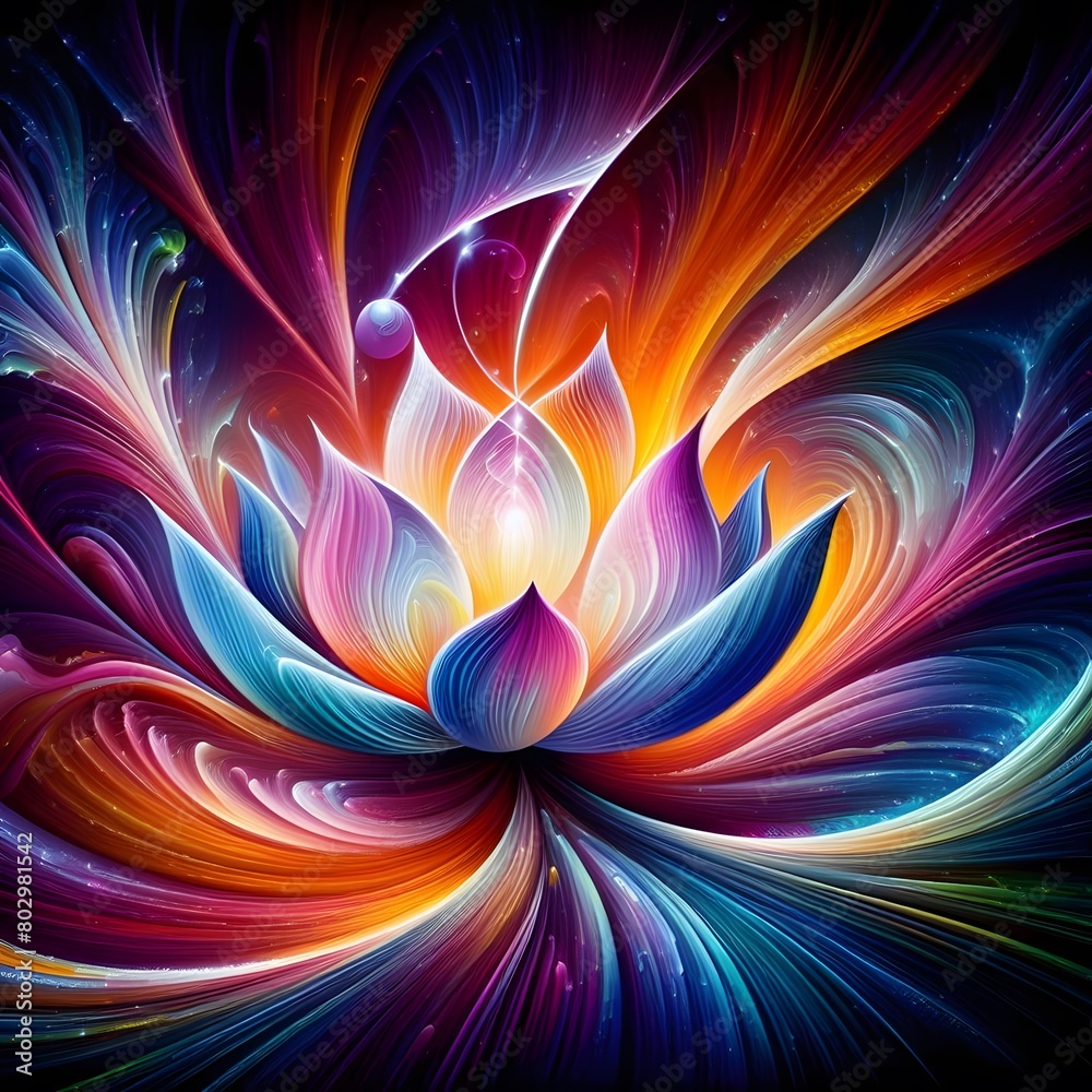 Luminous lotus flowers abstract colorful shapes in a cosmic Display Luminous lotus flowers abstract colorful shapes in a cosmic Display