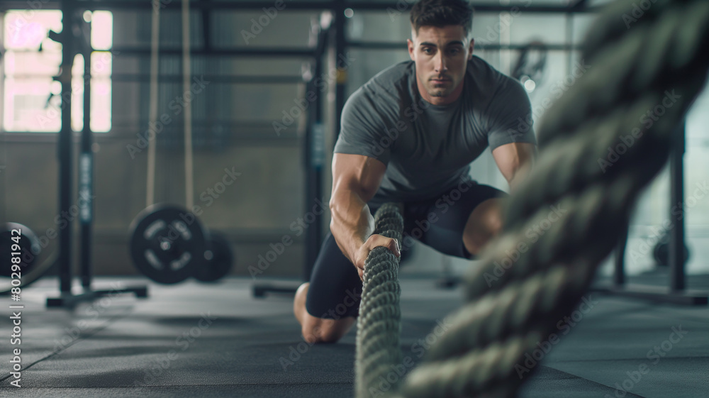 Young Athlete Demonstrates Determination as He Utilizes Gym Ropes to Forge Formidable Arm Muscles Young Athlete Demonstrates Determination as He Utilizes Gym Ropes to Forge Formidable Arm Muscles