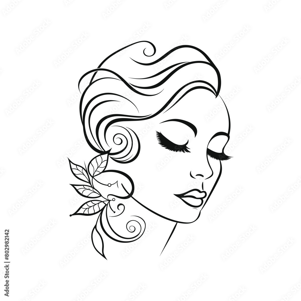 Woman head silhouette in modern outline style