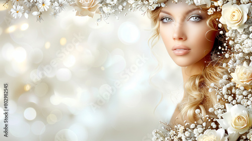 Beautiful illustration with a girl for decorative design. coherent, beautiful, pastel colors, in the style of a stock photo