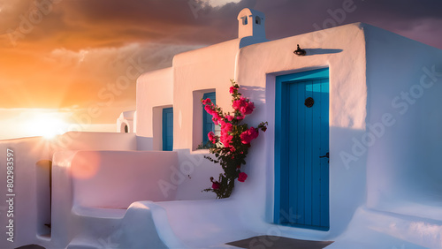  Picturesque Santorini House in Traditional Greek Style at Sunset